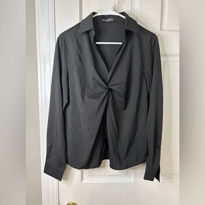 Shein Black Gathered Collared Blouse Size Medium